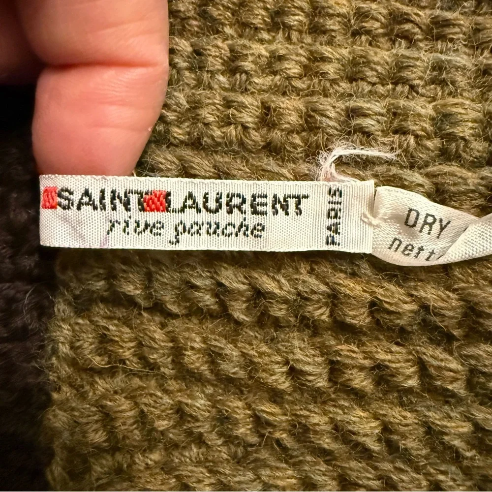 Yves Saint Laurent Olive and Brown Beanie with Blue Pom